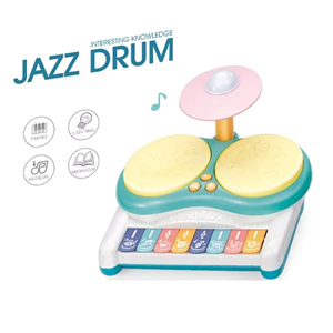 ست جاز و درام 3 در 1 کودک 2 طبلی آبی Piano Keyboard Drum Set 3 in 1 Baby Musical Toys_اسباب بازی